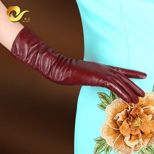 High Quality Autumn Fashion Women Gloves Female Genuine Long Leather Gloves Winter Plus Velvet Warm Gloves Sheepskin Gloves