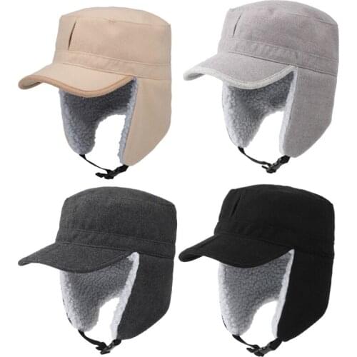Men Women Soft Fleece Warm Winter Hats Sherpa Lined with Visor Windproof Earflap X3UA