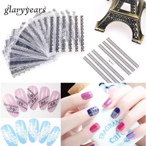 30 Sheets Black White 3D Flower Lace Nail Sticker Set for Women Manicure Tips Tool Decal Accessory Beauty Nail Art Wraps Wedding