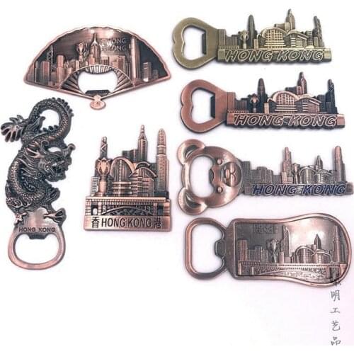 New 3D Bottle Opener Fridge Magnets HongKong Tourist Souvenir Metal Refrigerator Magnets Creative Message Stickers Gift Idea