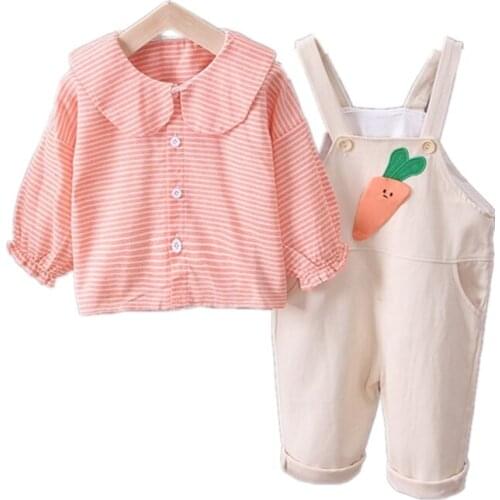 New Spring Autumn Baby Girl Clothes Children Cotton Shirt Strap Pants 2Pcs/sets Toddler Fashion Costume Infant Kids Tracksuits