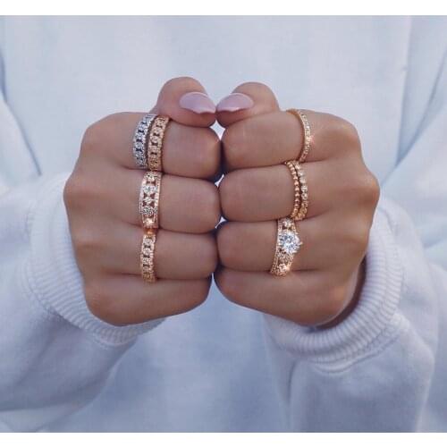 2021 New Arrive European Design Gold Filled Iced Out Micro Pave Bling CZ Zircon Cuban Link Chains Unique Hip Hop Women Girl Ring