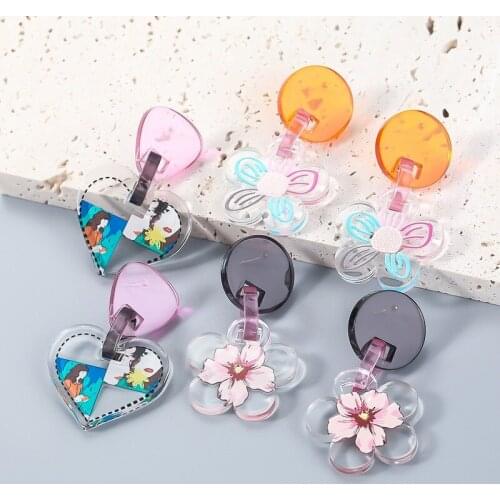 New Acrylic Alloy Resin Love Flower Rabbit Pendant Earrings for Women Simple Fashion Ladies Banquet Party Jewelry Gifts 2021 New