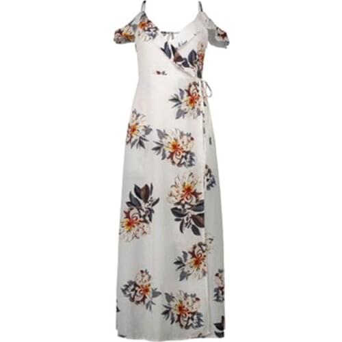 Dress Women 2021 Sexy Maxi Long Print off-shoulder Beach Seaside Irregular Split Chiffon Dresses Vestidos Dropshipping LY2111