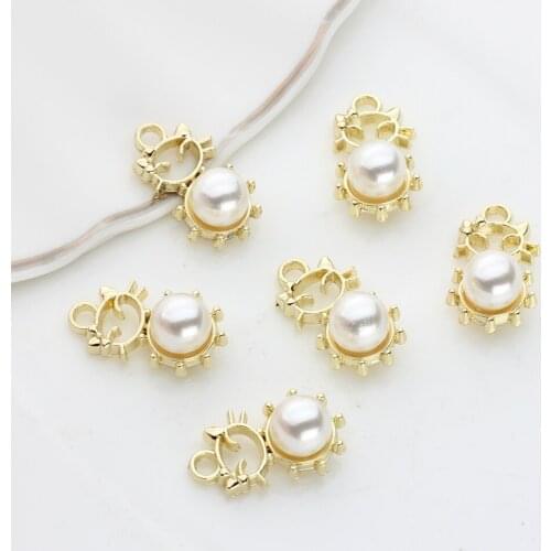 Zinc Alloy Charms Mini Imitation Pearls Cat Charms Pendant 10pcs/lot For DIY Fashion Jewelry Making Finding Accessories
