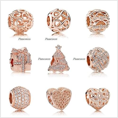 Authentic 925 Sterling Silver Openwork Rose Heraldic Heart With Full Crystal Charms Bead Fit Pandora Bracelet & Necklace Jewelry