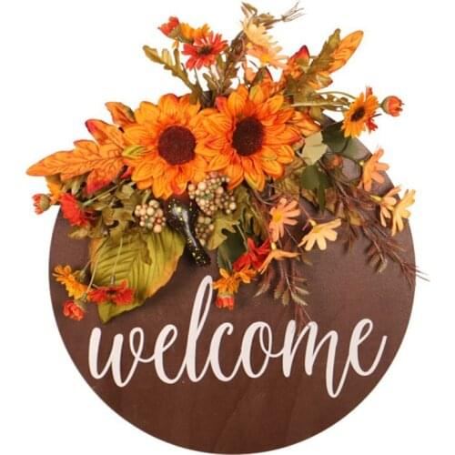 Door Hanging Simulation Autumn Colors Thanksgiving Decor Sunflower Chrysanthemum Doorplate Peacock Sunflower Door Hanging