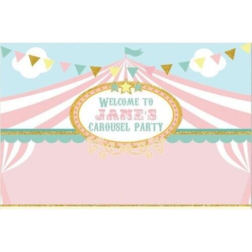 Custom circus striped tent flag clouds birthday carousel theme backdrops High quality Computer print party background