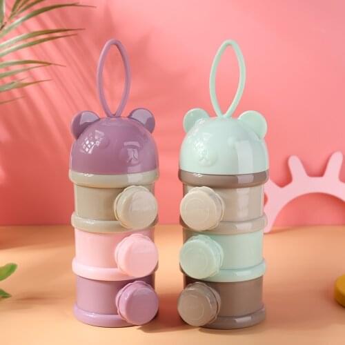 3-layers Bear Style Portable Baby Food Storage Box Essential Cereal Cartoon Infant Milk Powder Box Toddle Snacks Container