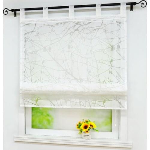 Roman Curtain Plant Printed Polyester Tulle Panel Drapes for Home Kitchen Decoration Pastoral New Tab Top