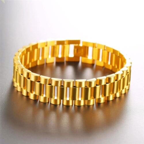 Luxury chain link bracelet men jewelry 316L Stainless Steel Gold Color Send link Removal Tool Father Male Gift H33G
