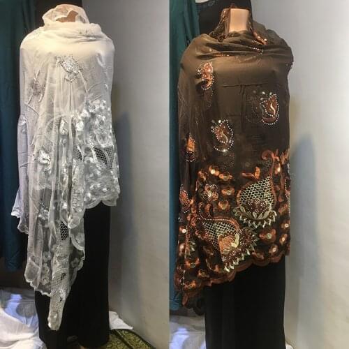 Embroidery Good Quality Hijab African Soft Cotton scarf With Flowers and Diamonds Big Shawls For Covering Body Wraps Muslim Lady