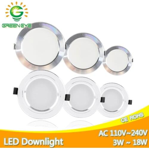 Led downlight 3W 5W 9W 12W 15W 18W downlight Silver White Ultra Thin Aluminum shell AC110V 220V Round Recessed LED Spot Lighting
