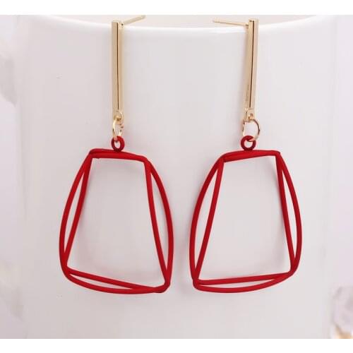 New Fashion Long Geometric 3D Hollow Bar Trapezoid Drop Earrings For Women Statement Metal Gold Yellow Color Brincos Wholesale