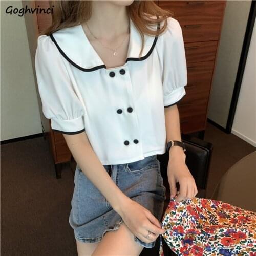 Women Shirts Short Length Puff Sleeve Elegant Students Office Lady Korean Style Womens Tops Trendy Loose Classic Streetwear New
