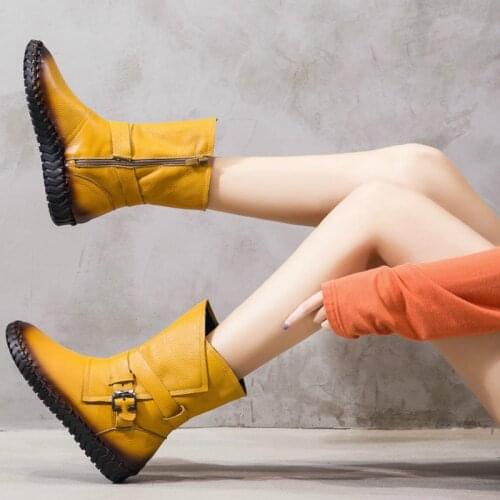 Female Warm Genuine Leather Boots 2020 Autumn Winter Thick Sole Large Size Shoes Short Ankle Boots for Women Motorcycle Boots