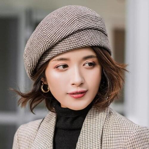 Women Beret Elegant Plaid Beret Winter Female Cotton Wool Hats Cap Casual Autumn Womens Painter Outdoor Hat