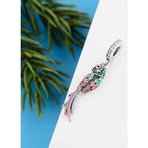 Fit Original Pandora Charm Bracelet Real 925 Sterling Silver Bird Colorful Feather Parrot Bead For Making Women Berloque 2021