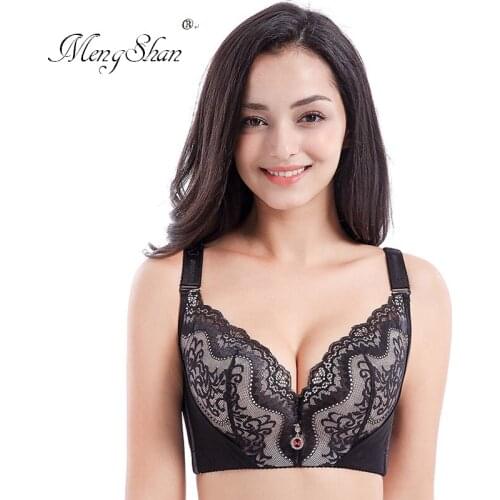 MengShan Fat MM 200 kg thin Sexy lace with steel ring PP point design lingerie femme Hand-held palm pattern cup big size bra