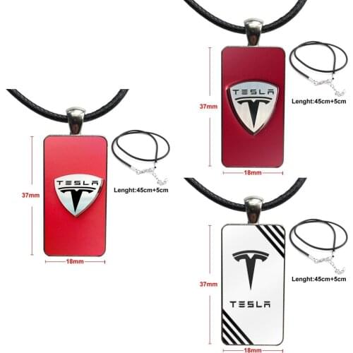 For Women High Quality Girls Fashion Glass Cabochon Pendant Rectangle Necklace Choker Necklace Jewelry Luxury Car Tesla Logos