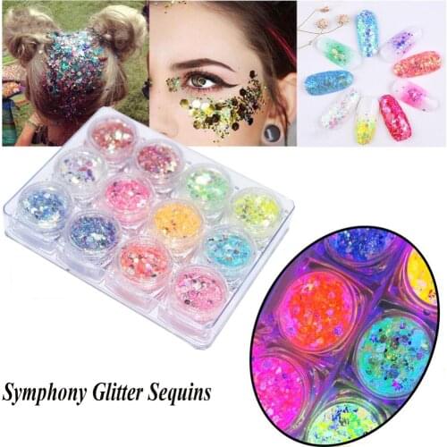 1/2/3mm Holo Chunky Glitter Mixed Paillette Tips Hexagon/butterfly Design Fluorescent Symphony Chunky Sequin Glitter for Nail #1