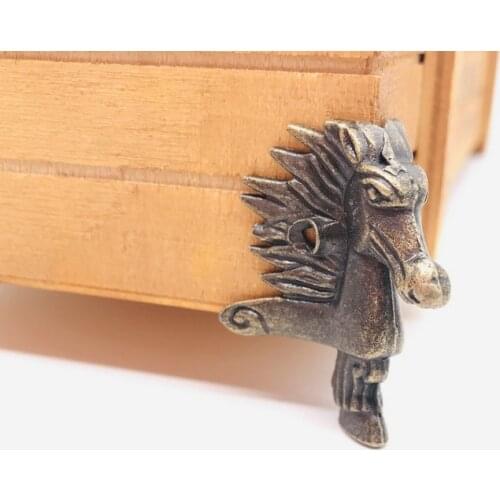 1Pcs 28*39mm Antique Bronze Horse Head Jewelry Gift Wine Box Wooden Case Decorative Feet Leg Corner Protector