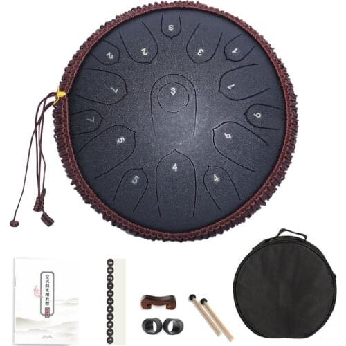 14 Inch 15 Tone Lotus Style Steel Tongue Drum Tune C Percussion Hand Pan Drum With Padded Drum Bag & Mallets Musical Instrument