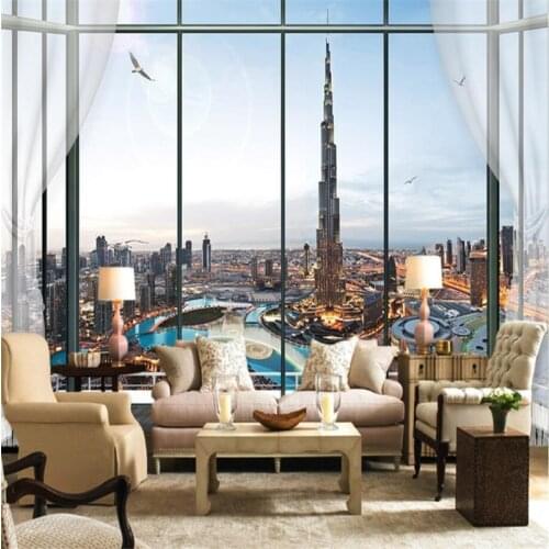 Beibehang Custom 3D Wallpaper European 3D Stereo Window Burj Dubai Wallpaper Wall