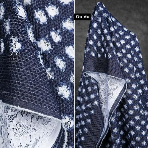 50*155cm Bud silk composite Clothing Fabric Cowboy Cloth Ragged hole Flowering Fabric Cowboy clothing Skirts package Fabric DIY