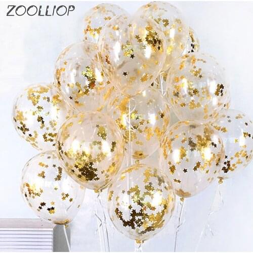 6pcs/lot Clear Balloons Gold Star Foil Confetti Transparent Balloons Happy Birthday Baby Shower Wedding Party Decorations 12inch
