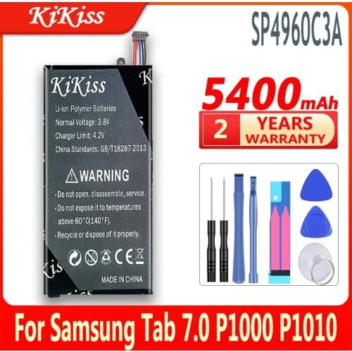 KiKiss 5400mAh For Samsung Galaxy Tab P1000 P1010 GT-P1000 Battery Replacement SP4960C3A Tablet bateria Free Tools