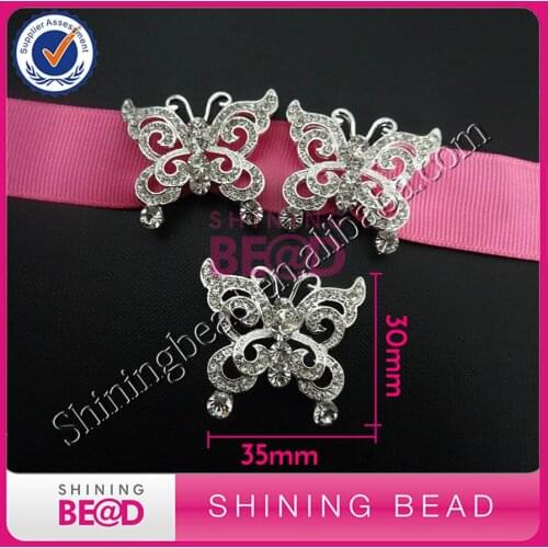 Free shipping,Romantic Sliver Rhinestone Butterfly Invitation & Ribbon Buckles Weddings,Clear Butterfly Shape Rhinestone Buckles