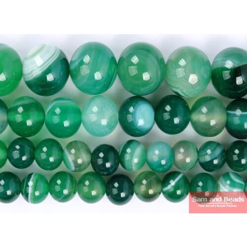 Free Shipping Natural Stone Green Stripe Agates Round Loose Beads 4 6 8 10 12MM Pick Size For Jewelry Making SAB03