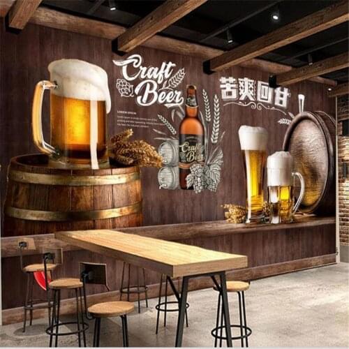 Milofi custom 3D large non-woven wallpaper mural European and American style beer catering background wall