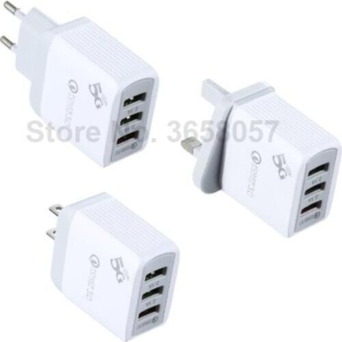 5pcs 5G Quick Charge 3.0 USB Charger 5V 2.1A QC3.0 UK EU US Fast Charging Wall Charger for Mobile Phone Charger 3 ports usb