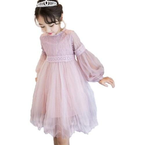 Toddler Kids Dresses For Girls Lace Long Lantern Sleeve Girls Dress Party Baby Girls Clothing Wedding Dress Children Clothes