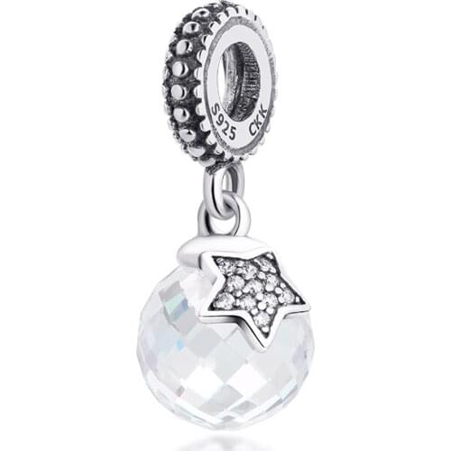DIY Fits for Pandora Charms Bracelets Moon and Star Beads with Clear Crystal 100% 925 Sterling-Silver-Jewelry Free Shipping