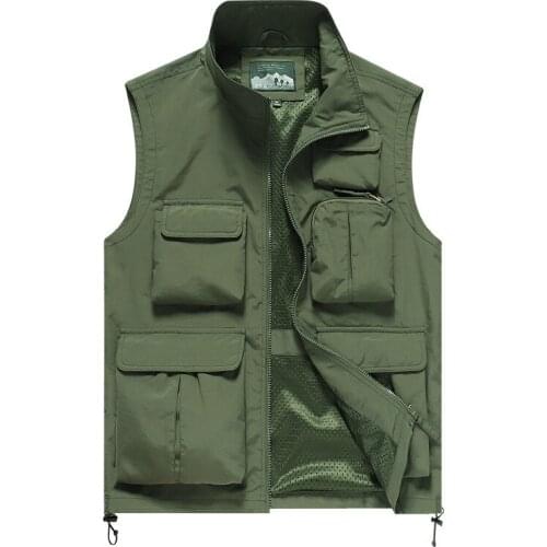 Mens Vests Quick Dry Breathable Multi-pockets Mesh Vest Sleeveless Jackets Male Summer Outdoor Fishing Work Waistcoats M-4XL