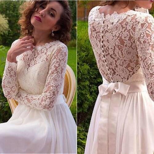 Robe De Mariee For Elegant Lace Beach Long Sleeve Lace Elegant Wedding Dresses Chiffon Skirt Bridal Gown Custom Made Beach Floor