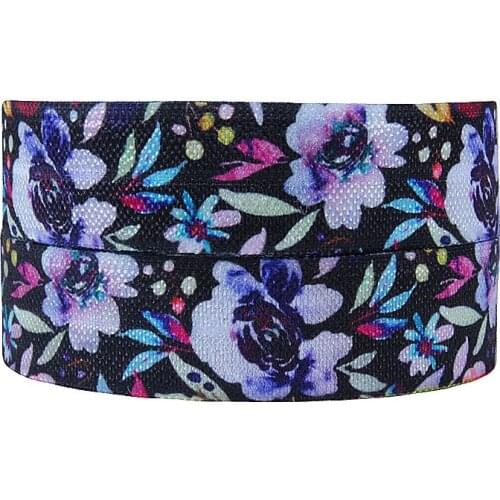 FLRA Elastic(100yards/lot) Free shipping Watercolor floral foe for elastic hair bands