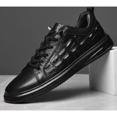 New Genuine Leather Casual Men Shoes Footwear High Quality Black Sneakers Man Lace-up Casual Flats Luxury Students School Shoes