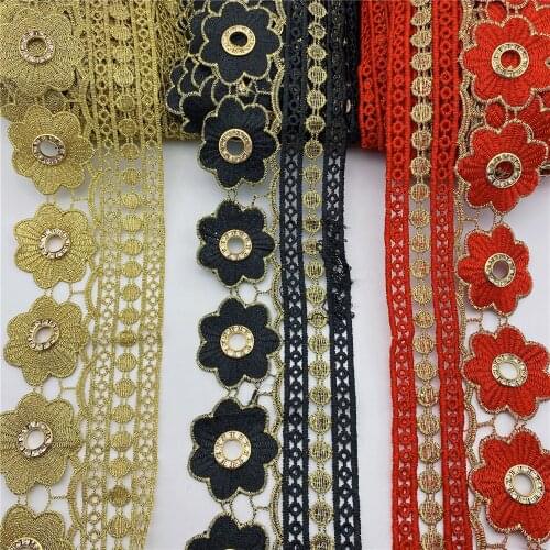 10yards African lace trim Metallic Embroidered Motif Lace Nigeria Venice Trim Crochet Cord Wide 8CM