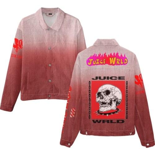Hot Sale 3D Juice WRLD denim jacket Men Women Outwear Popular Hip Hop Spring Autumn Singer Coats Casual Boys Girls Red Clothing