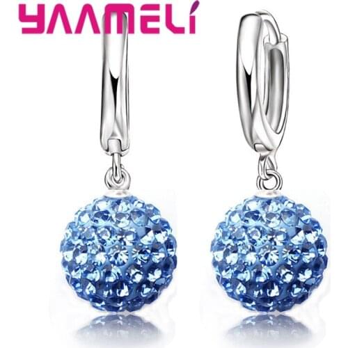 Top Sale 925 Sterling Silver Shining Crystal Pave Disco Ball Hoop Earrings Jewelry wholesale Dropshipping Woman Jewelry