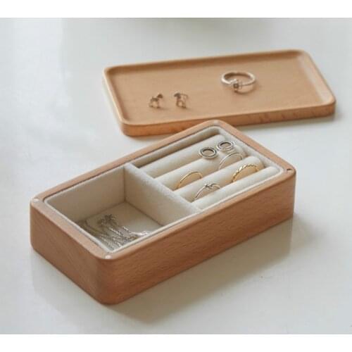 Small Wooden Jewelry Box Portable Mini Carrying Travel Rings Ear Studs Exquisite Jewelry Storage Box drawer organizer