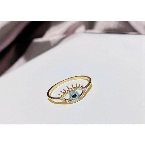 MIGGA Trendy Turkish Blue Cubic Zircon Evil Eye Ring for Women Gold Color Plated Fashion Jewelry