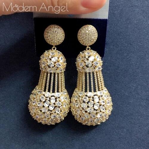 ModemAngel Famous Brand Disc Balls Luxury Nigerian Dubai Earrings Jewelry Cubic Zircon Wedding Bridal for Women Wedding Jewelry