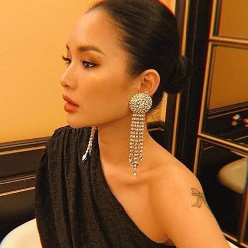 Fashion Trendy Long Circular Pendants Earrings Woman Full Rhinestone Shining Luxurious Crystal Jewelry Earrings Evening party