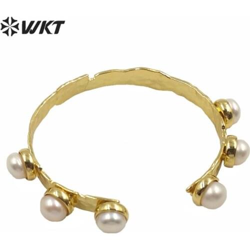 MPB003 Wholesale Luxury Gold-Color Women Bangle With Pearl Flexible Bangle Fashion Jewelry For Female Gift