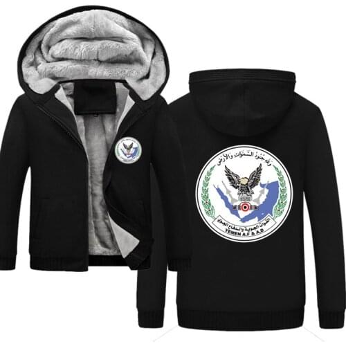 Emblem of the Yemeni Air Force Mens Winter Fleece Warm Hood Thick Mens Hooded Large Size Hoodie Coat Versatile Leisure Sports